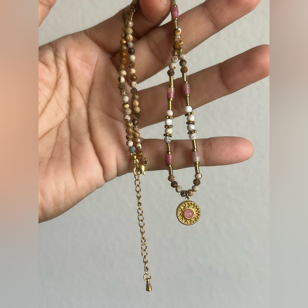 Elegant Picture Jasper Beaded Necklace with Gold Accents